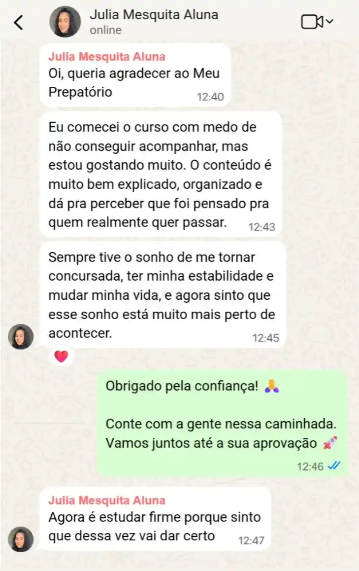 Depoimento de aluno aprovado 1